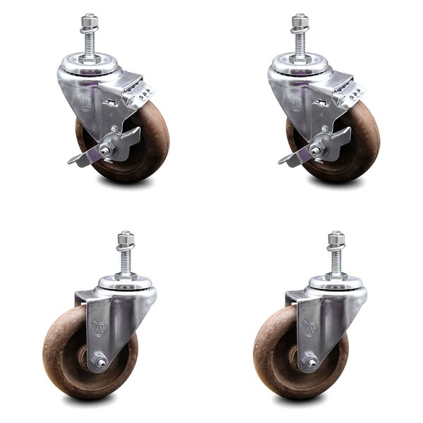 Service Caster 4 Inch High Temp Glass Filled Nylon 10mm Threaded Stem Caster Brakes SCC, 2PK SCC-TS20S414-GFNSHT-M1015-2-TLB-2 - main